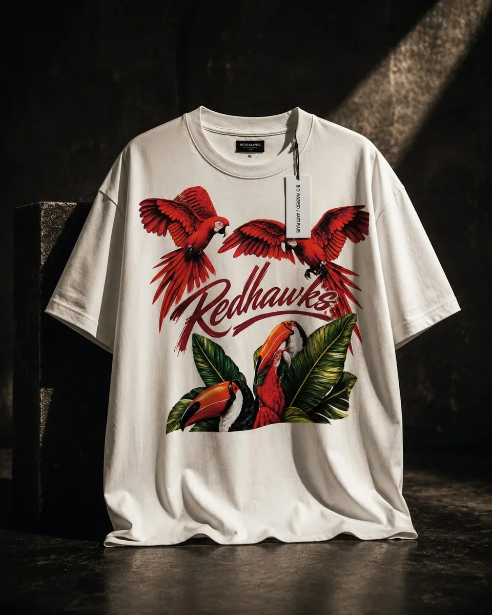 Jungle Echo Off White Down Shoulder Tee